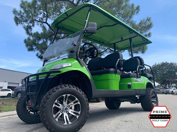 Light Green Elite EV 6 Passenger Lifted Golf Cart affordable golf cart rental, golf cart rent lehigh acres