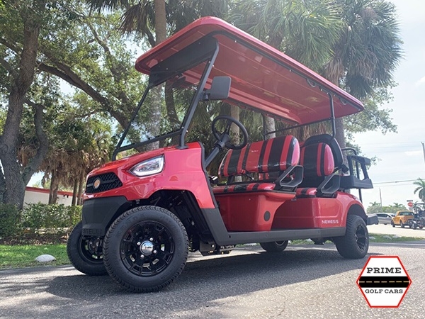 Red Bintelli Beyond 6 Passenger Golf Cart affordable golf cart rental, golf cart rent lehigh acres