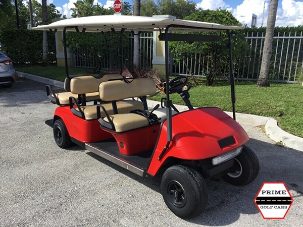 Red EZGO 6 Passenger Golf Cart affordable golf cart rental, golf cart rent lehigh acres