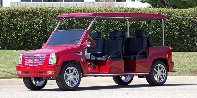 Red Escalade Limo Golf Cart affordable golf cart rental, golf cart rent lehigh acres