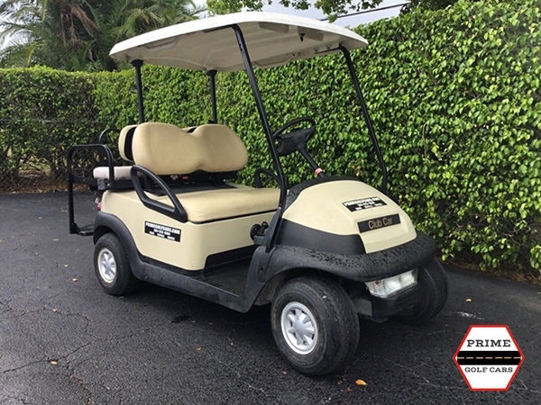 Tan Club Car 4 Passenger Golf Cart affordable golf cart rental, golf cart rent lehigh acres