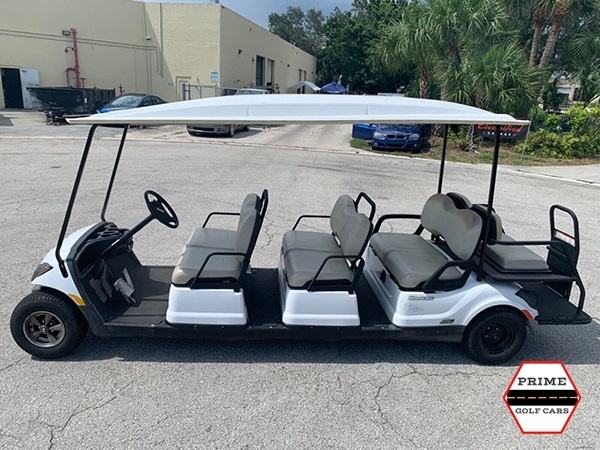 White 8 Passenger Yamaha Limo Golf Cart affordable golf cart rental, golf cart rent lehigh acres
