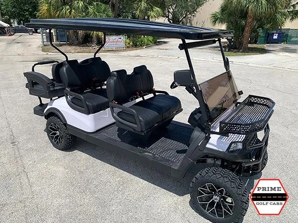 White Aluma 6 Passenger Lifted Golf Cart affordable golf cart rental, golf cart rent lehigh acres
