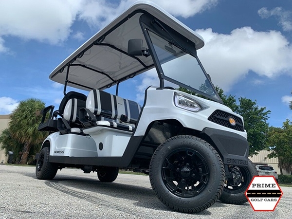 White Bintelli Nemesis 6 Passenger Golf Cart affordable golf cart rental, golf cart rent lehigh acres