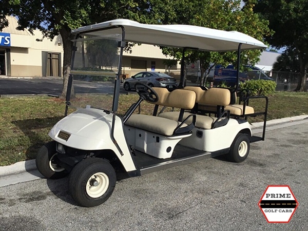 White EZGO 6 Passenger Golf Cart affordable golf cart rental, golf cart rent lehigh acres
