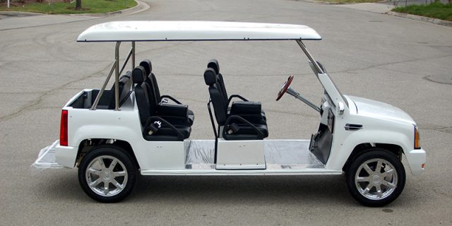 White Escalade Limo Golf Cart affordable golf cart rental, golf cart rent lehigh acres