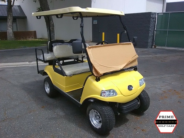 Yellow Evolution 4 Passenger Golf Cart affordable golf cart rental, golf cart rent lehigh acres