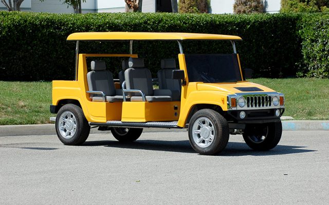 Yellow Hummer Limo Golf Cart affordable golf cart rental, golf cart rent lehigh acres